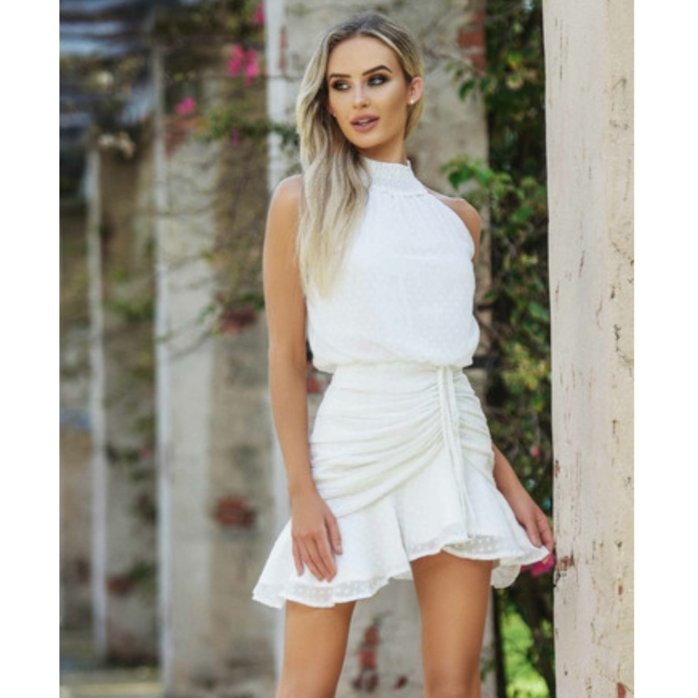 Lady Black Tie White Mini Dress